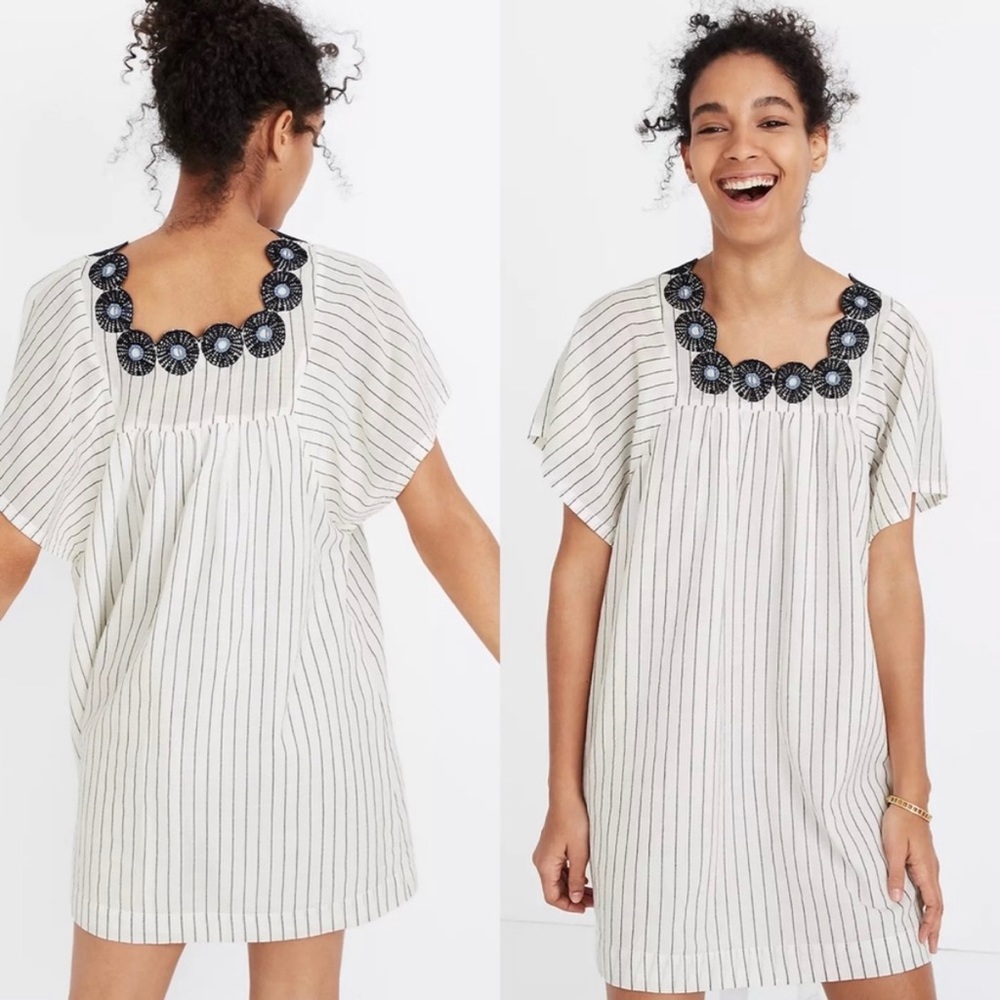 Madewell Embroidered Butterfly Navy Stripe Dress Vintage Vibe Size XSmall